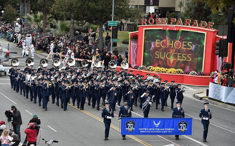 The United States Air Force Total Force Band participates in the 128th Tournament of Roses Parade Presented by Honda on January 2, 2017 in Pasadena, California.