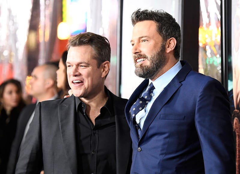 Actors Matt Damon (L) and Ben Affleck arrive at the Premiere Of Warner Bros. Pictures' "Live By Night" at TCL Chinese Theatre on January 9, 2017 in Hollywood,