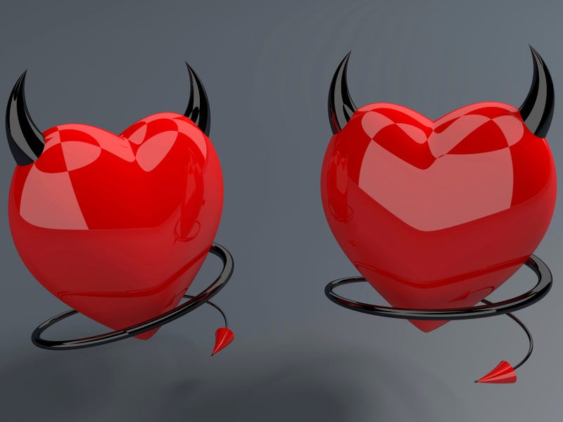 Devil red hearts with horns and tails
