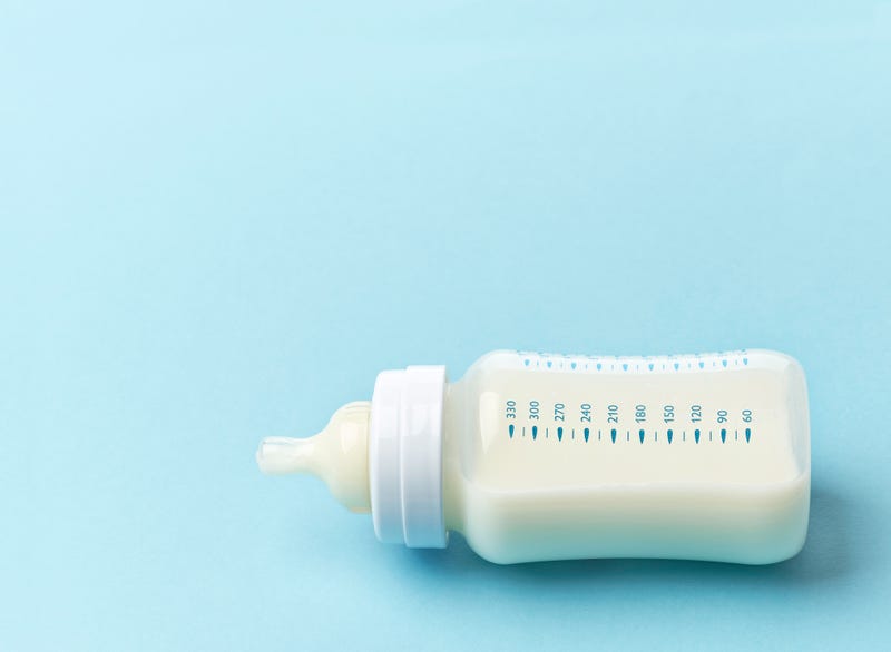 Baby bottle with milk in it. 
