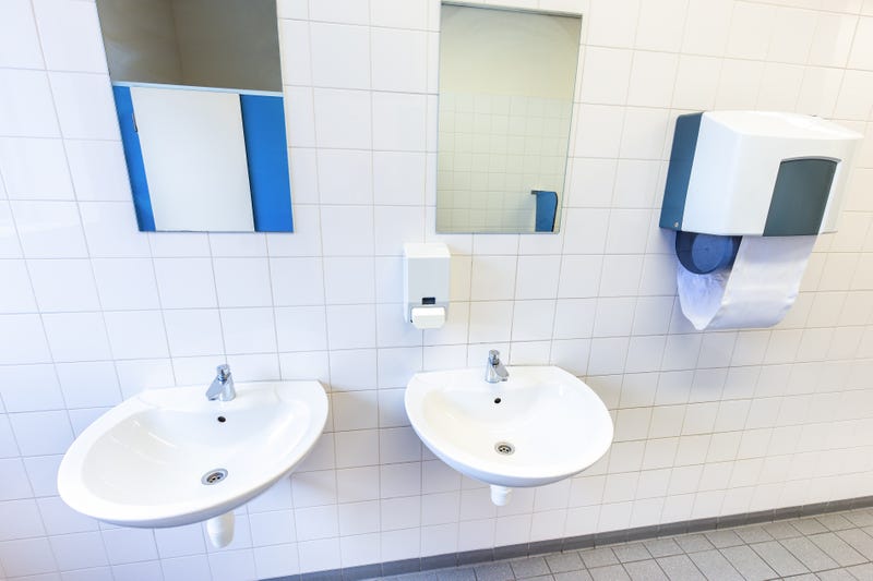 Mirror in school bathroom