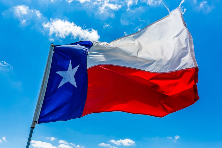 Texas Flag, Waving, Blue Sky