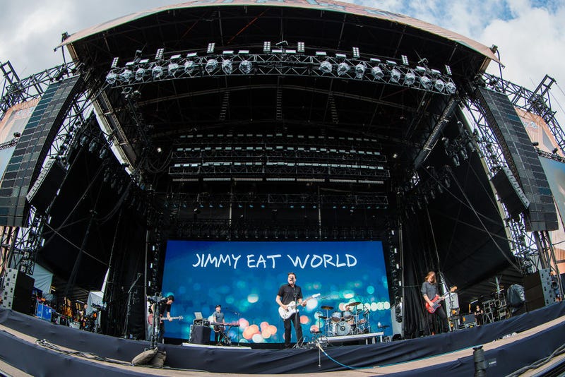 Tom Linton, Robin Vining, Jim Adkins, Zach Lind and Rick Burch members of the band Jimmy Eat World performs live on stage during day two of Lollapalooza Brazil at Autodromo de Interlagos on March 26, 2017 in Sao Paulo, Brazil.