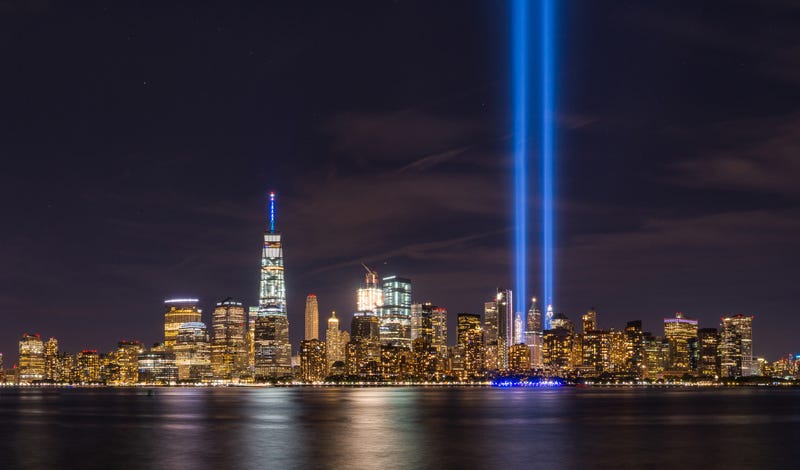 Stock photo: Tribute in Light from Liberty State Park, New Jersey.