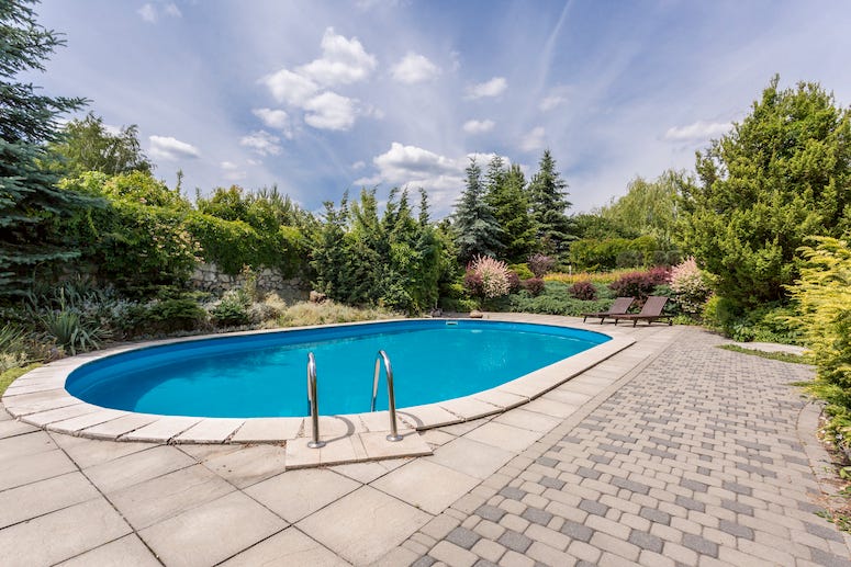 Swimming pool in backyard
