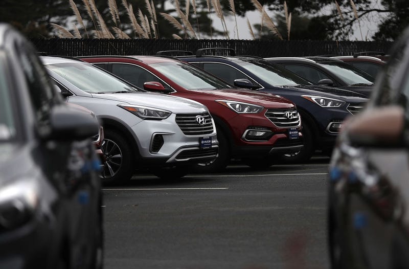 Brand new Hyundai Santa Fe SUVs are displayed at a Hyundai dealership on April 7, 2017 in Colma, California. 