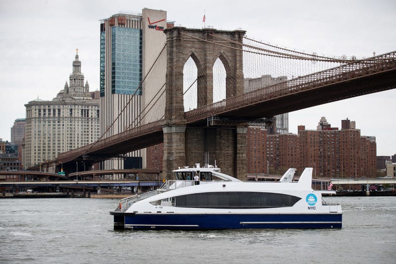 A new NYC Ferry boat arrives at Brooklyn Bridge Park for a dedication ceremony, April 17, 2017 in New York City.