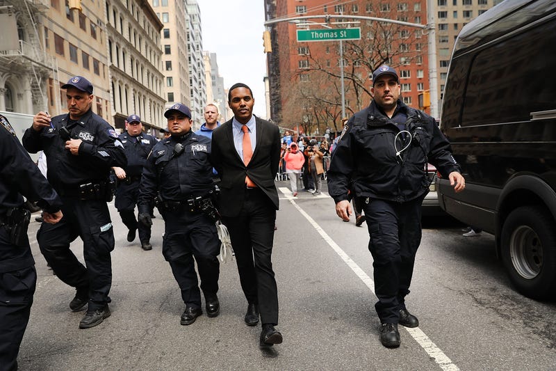 New York City Council Member Ritchie Torres is arrested with other activists at a rally demanding that the Trump administration abandon proposals to cut the Housing and Urban Development's (HUD) budget on April 20, 2017 in New York City.