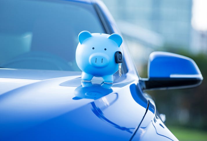 piggy bank on a car