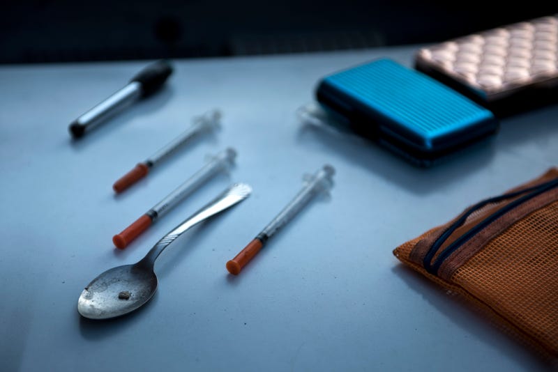 Paraphernalia for smoking and injecting drugs is seen after it was found during a police search on April 19, 2017, in Huntington, West Virginia.