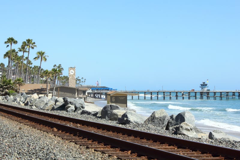 View of the pier along the San Clemente ocean side walking trail.