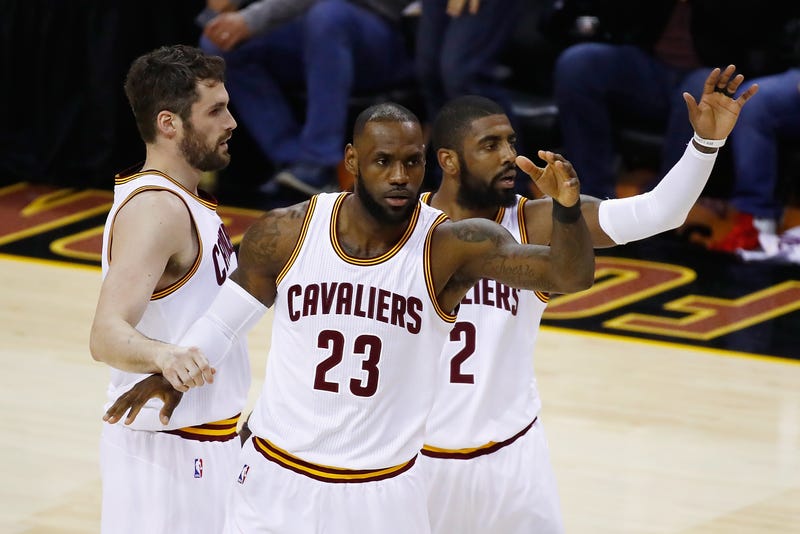 Kevin Love, LeBron James and Kyrie Irving
