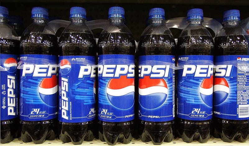Plastic bottles of Pepsi are displayed on a store shelf on June 13, 2006 in Des Plaines, Illinois.