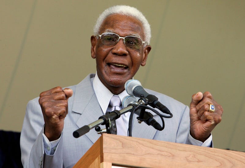 COOPERSTOWN, NY: Former Negro League player John 'Buck' O'Neil speaks at Clark Sports Center during the Baseball Hall of Fame induction ceremony on July 30, 2006 in Cooperstown, New York.