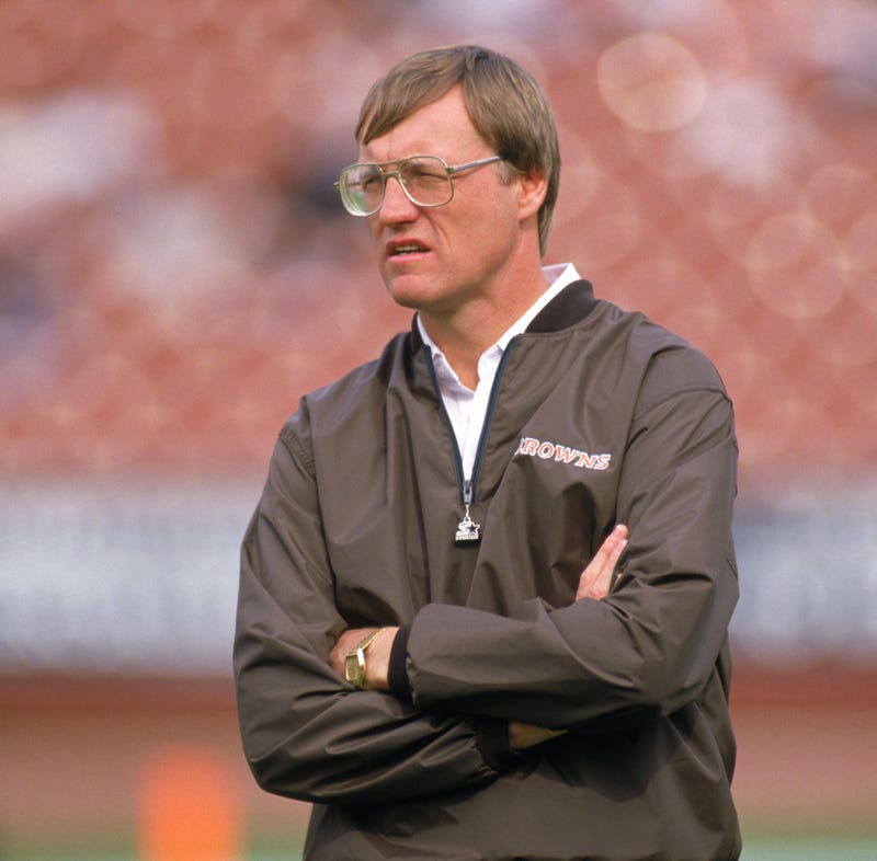 Head coach Marty Schottenheimer of the Cleveland Browns looks on during a game against the Los Angeles Raiders at the Los Angeles Memorial Coliseum on November 16, 1986 in Los Angeles, California. The Raiders won 27-14.