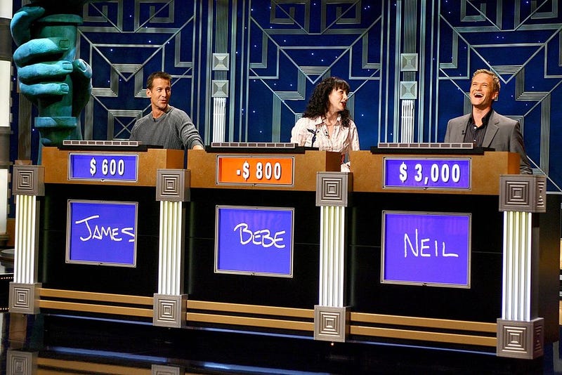 (L-R) Actors James Denton, Bebe Neuwirth and Neil Patrick Harris during a rehearsal for Celebrity Jeopardy at Radio City Music Hall on October 08, 2006 in New York City.