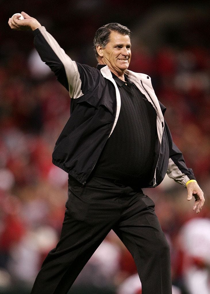 Mike Shannon throws first pitch
