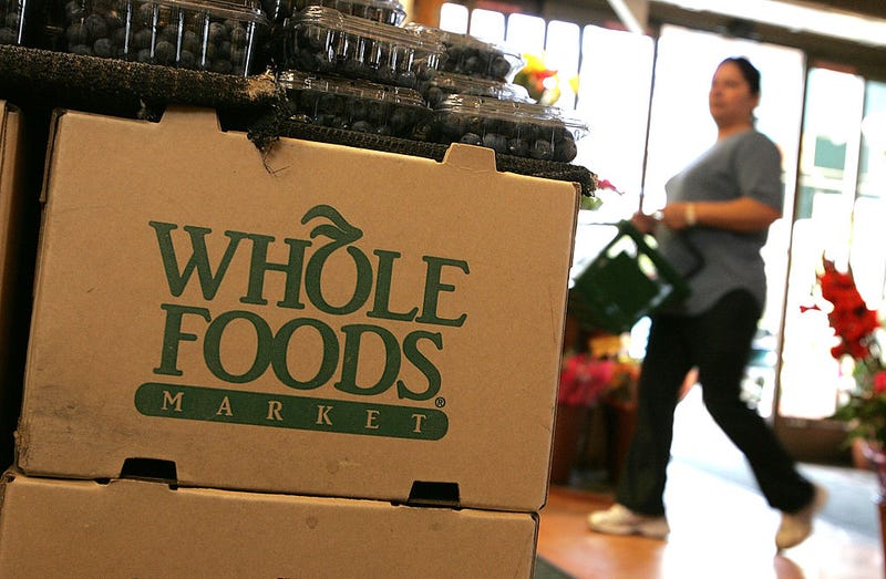 The Whole Foods logo adorns a cardboard box at a Whole Foods Market February 22, 2007 in San Francisco, California.