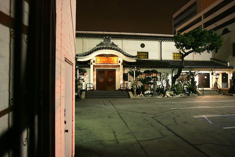 FILE - LOS ANGELES - APRIL 5: The Koyasan Buddhist Temple is lit at night in Little Tokyo April 5, 2007 in Los Angeles.     