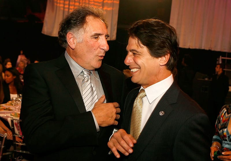 Actors Judd Hirsch (L) and Tony Danza, cast members of "Taxi" talk before the 5th Annual TV Land Awards held at Barker Hangar on April 14, 2007 in Santa Monica, California.
