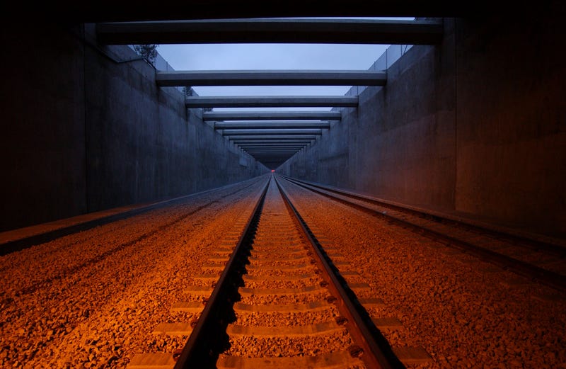 Railroad tracks in L.A.'s Alameda Corridor.