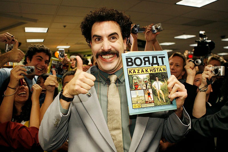 Borat Sagdiyev, played by actor Saha Baron Cohen, attends a book signing for his new book "BORAT: Touristic Guidings to Minor Nation of U.S. and A. and Touristic Guidings to Glorious Nation of Kazakhstan" at Borders on November 7, 2007 in Los Angeles, California.