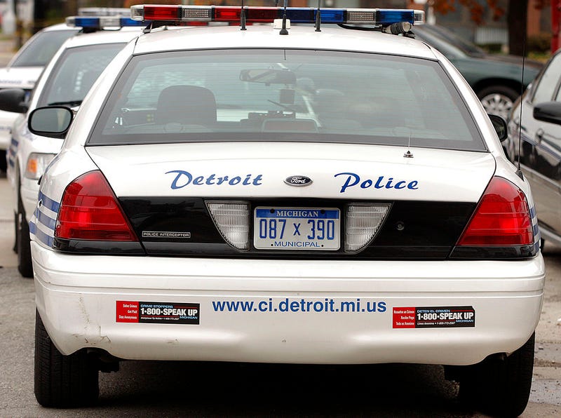  Detroit police department vehicles are shown in the parking lot of Detroit's 13th Precinct headquarters