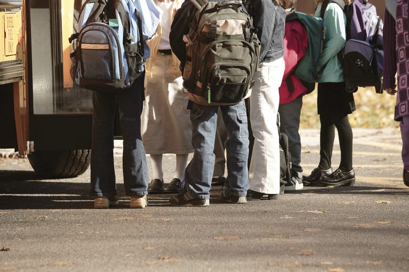 Children waiting to board school bus