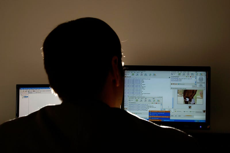man searching online