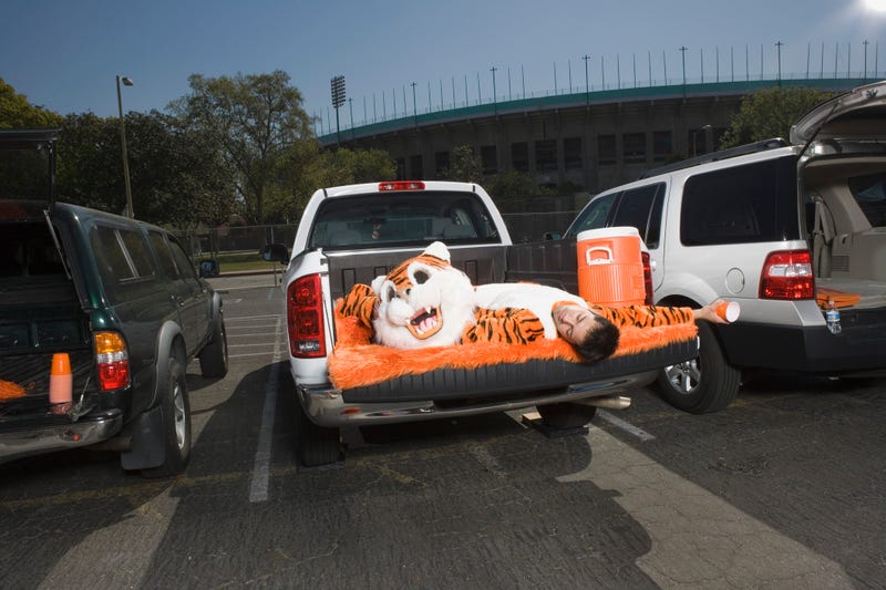 pickup truck in a great location for the tailgate