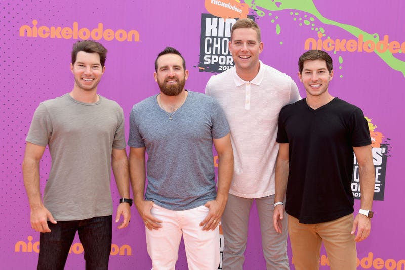  (L-R) TV personalities Coby Cotton, Tyler Toney, Cody Jones, and Cory Cotton of Dude Perfect attend Nickelodeon Kids' Choice Sports Awards 2017 at Pauley Pavilion on July 13, 2017 in Los Angeles, California. 