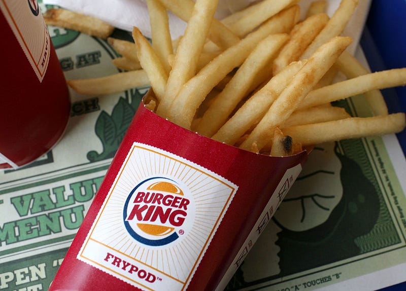 A container of Burger King french fries sit on a tray at a Burger King restaurant August 21, 2008 in San Francisco, California. Burger King, the second largest hamburger chain in the U.S., surprised Wall Street today with better than excected quarterly earnings. The company reported a surge in net income with earnings of $51 million, or 37 cents per share compared to $36 million, or 26 cents per share one year ago. (Photo by Justin Sullivan/Getty Images)