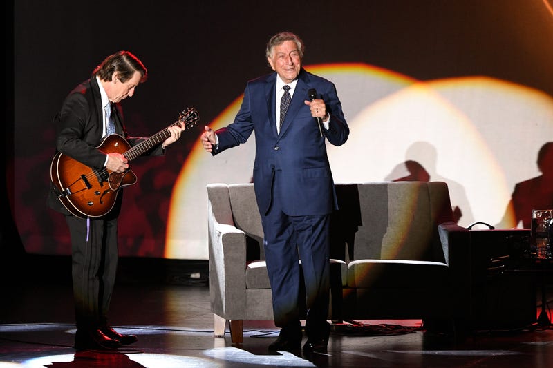 Gray Sargent (L) and Tony Bennett perform onstage during WCBS Newsradio 880's "Celebrating 50 Years of News: A Night of New York Stories" at PlayStation Theater on August 8, 2017 in New York City