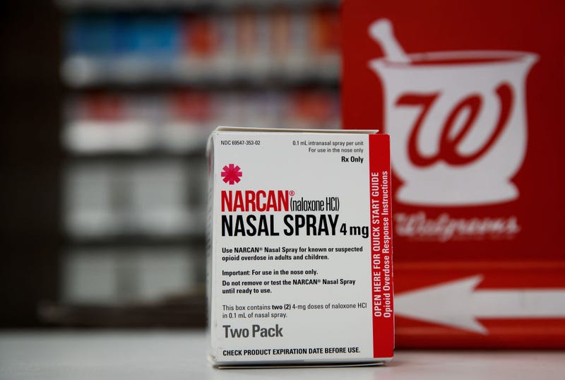 In this photo illustration, a package of NARCAN (Naloxone) nasal spray sits on the counter at a Walgreens pharmacy, August 9, 2017 in New York City. 