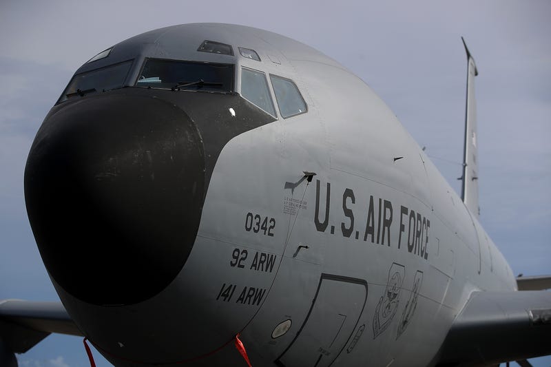 YIGO, GUAM - AUGUST 17: A U.S. Air Force Boeing KC-135 Stratotanker sits on the tarmac at Andersen Air Force base on August 17, 2017 in Yigo, Guam. The American territory of Guam remains on high alert as a showdown between the U.S. and North Korea continues. North Korea has said that it is planning to launch four missiles near Guam by the middle of August. Guam home to about 7,000 American troops and 160,000 residents.
