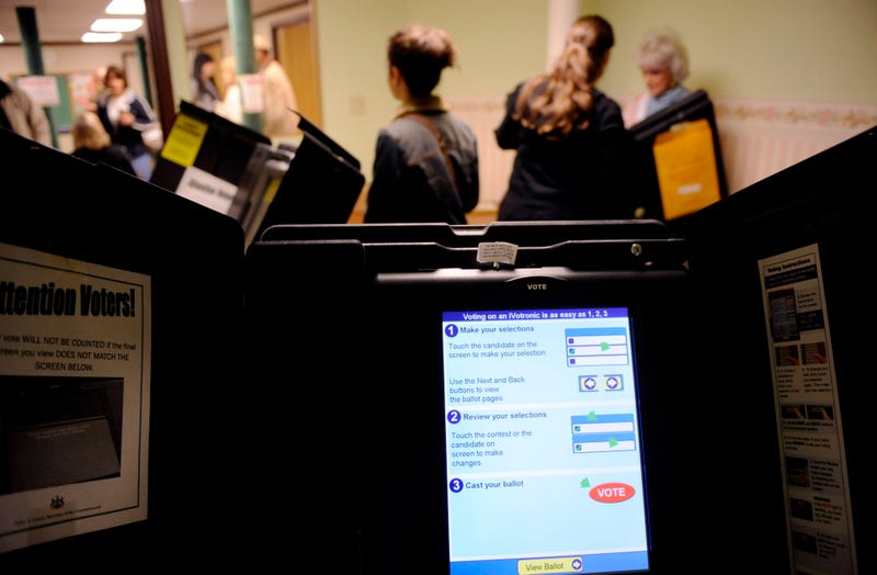 A voting machine is seen at a polling place in Pittsburgh.
