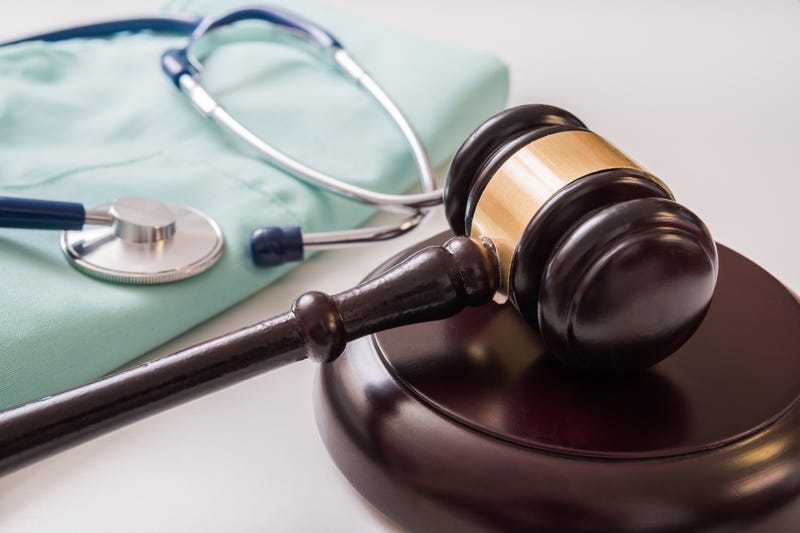 Stock photo of stethoscope and gavel
