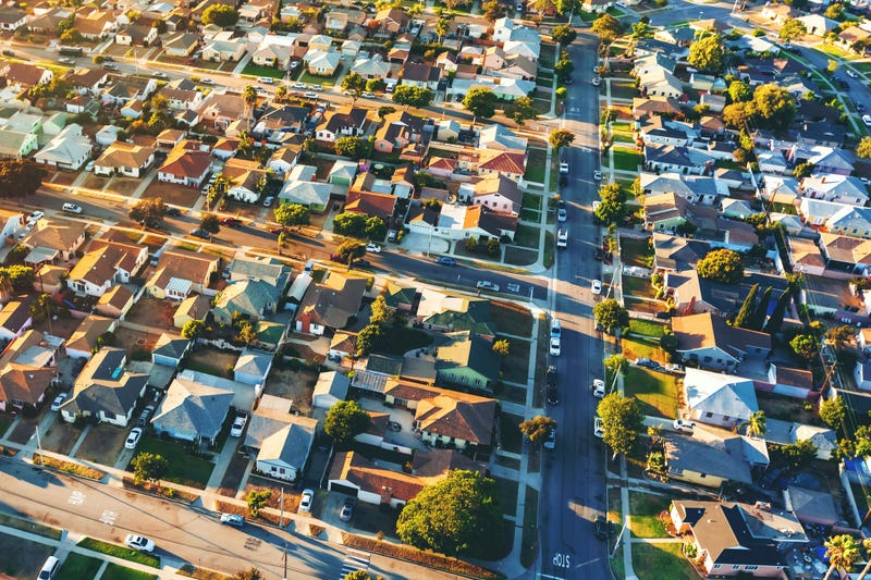 Aerial view of of a residential neighborhood