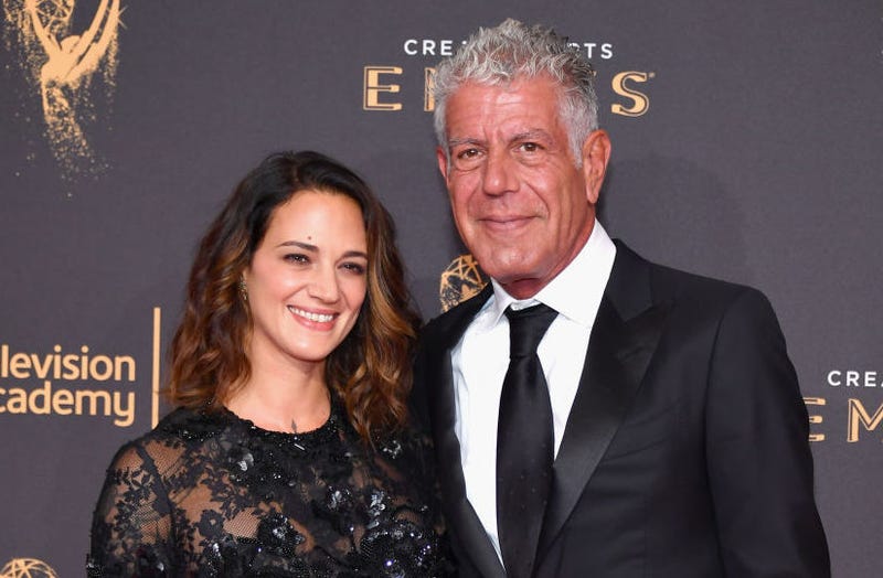 Asia Argento and Anthony Bourdain at the Creative Arts Emmy Awards in 2017
