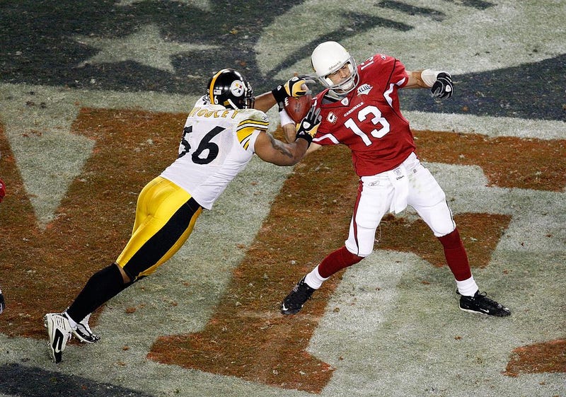 LaMarr Woodley against Kurt Warner in Super Bowl