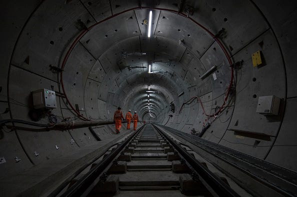Crossrail engineers inspect a completed portion of the project named the Elizabeth line, on September 14, 2017 in London, England. 