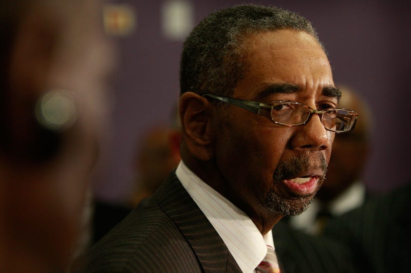 Congressman Bobby Rush (D-IL) addresses the media in support of U.S. Senator Roland Burris (D-IL), prior to a prayer and support service at the New Covenant Baptist Church March 1, 2009 in Chicago, Illinois.
