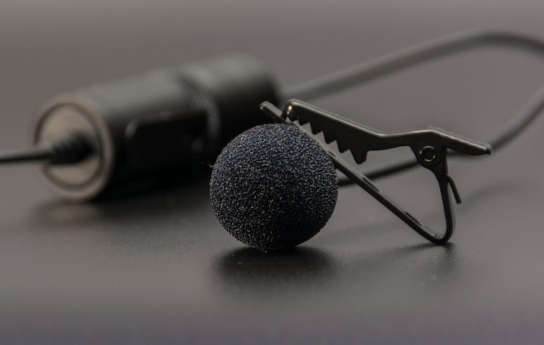 Lapel microphone on table