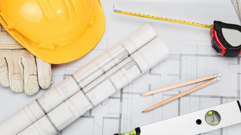 Architectural equipment on desk - stock photo