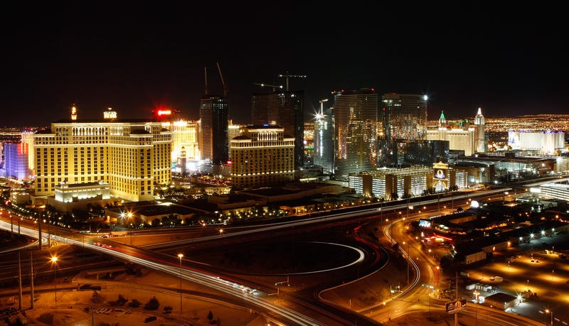 An aerial view of the Las Vegas Strip at night