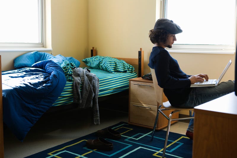 college student studying in dorm