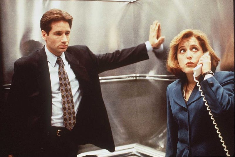 Duchovny and Anderson as Fox Mulder and Dana Scully on "The X-Files" in 1996