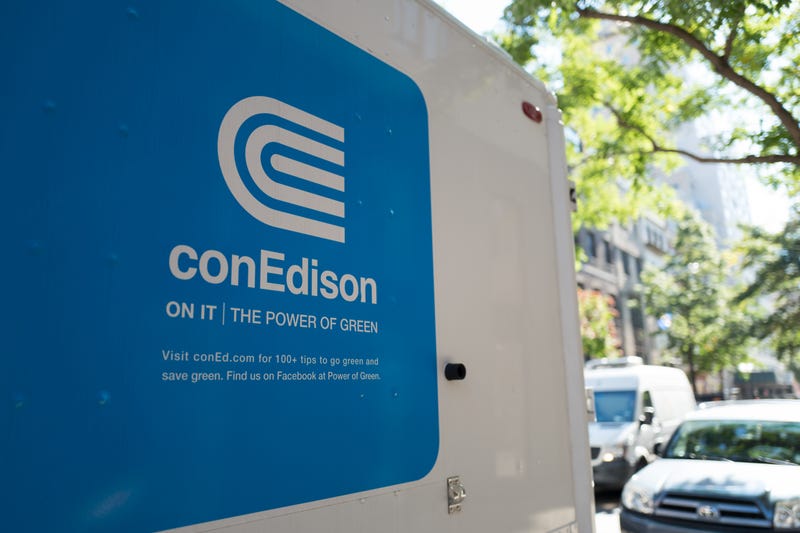 Logo for the electrical utility conEdison on the side of a truck on the Upper East Side of Manhattan in 2017