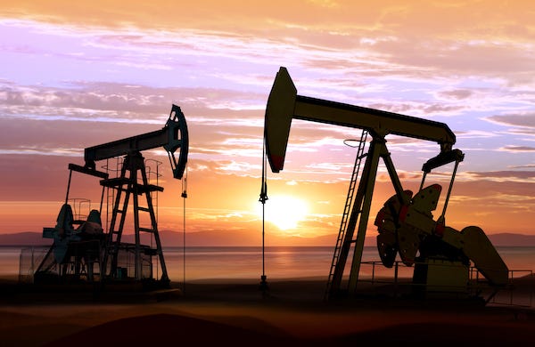 Oil pumps during sunset