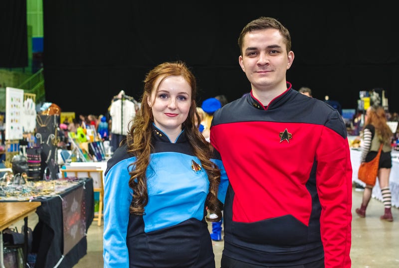 Cosplayers dressed as characters from Star Trek: the Next Generation